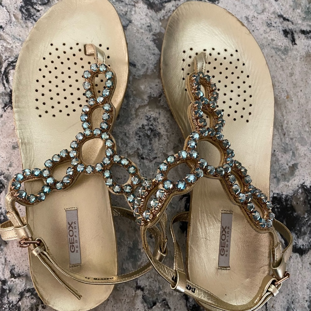 NEW! Geox Flat Sandals Aquamarine Crystals Size 37